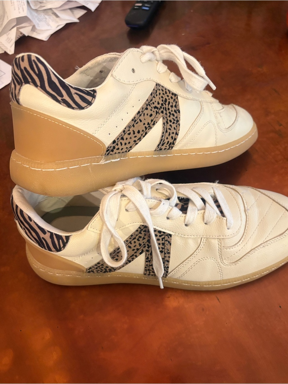 MIA White Leather Women's Sneakers with Tan Sole and Animal Print Accents